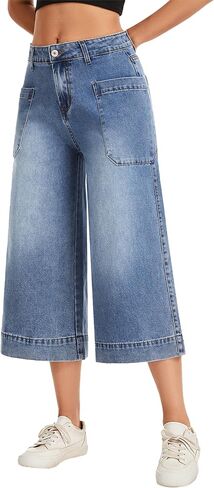 Metietila Capri Pants for Women High Waisted Wide Leg Cropped Jeans Summer Casual Stretchy Denim Jeans with Pockets in Saudi Arabia