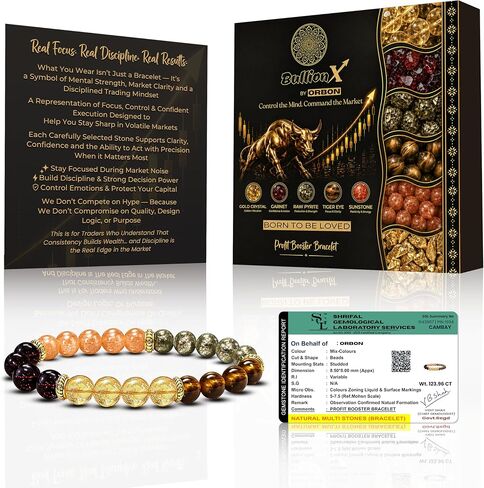 BullionX Profit Booster Bracelet for Men & Women — 5 Stone Trader Bracelet with Natural Pyrite Tiger Eye Garnet Sunstone & Golden Crystal, Wealth Manifestation Bracelet for Stock Market Investors, Gift for Traders with Authenticity Certificate in Saudi Arabia