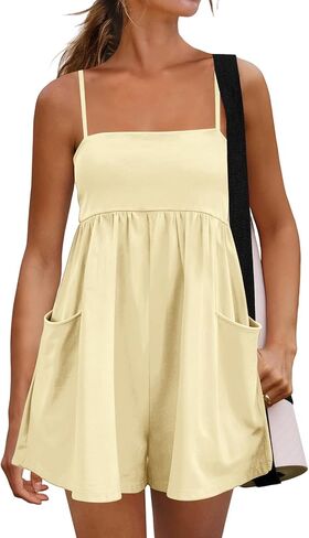Shorts Rompers for Womens Summer Beach Vacation Spaghetti Strap Short Jumpsuits Square Neck Overalls with Pockets in Saudi Arabia