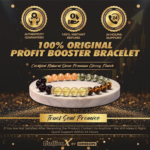 BullionX Profit Booster Bracelet for Men & Women — 5 Stone Trader Bracelet with Natural Pyrite Tiger Eye Garnet Sunstone & Golden Crystal, Wealth Manifestation Bracelet for Stock Market Investors, Gift for Traders with Authenticity Certificate in Saudi Arabia