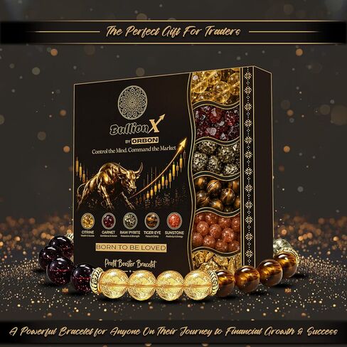 BullionX Profit Booster Bracelet for Men & Women — 5 Stone Trader Bracelet with Natural Pyrite Tiger Eye Garnet Sunstone & Golden Crystal, Wealth Manifestation Bracelet for Stock Market Investors, Gift for Traders with Authenticity Certificate in Saudi Arabia