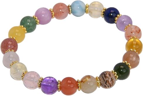 Natural Multicolor Crystal Beaded Bracelet with Gold Spacers, Amethyst Rose Quartz Citrine Aventurine Agate Lapis Lazuli Gemstone Stretch Bracelet in Saudi Arabia