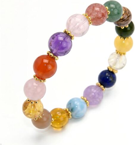 Natural Multicolor Crystal Beaded Bracelet with Gold Spacers, Amethyst Rose Quartz Citrine Aventurine Agate Lapis Lazuli Gemstone Stretch Bracelet in Saudi Arabia