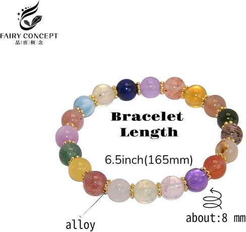 Natural Multicolor Crystal Beaded Bracelet with Gold Spacers, Amethyst Rose Quartz Citrine Aventurine Agate Lapis Lazuli Gemstone Stretch Bracelet in Saudi Arabia