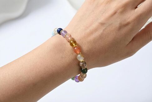 Natural Multicolor Crystal Beaded Bracelet with Gold Spacers, Amethyst Rose Quartz Citrine Aventurine Agate Lapis Lazuli Gemstone Stretch Bracelet in Saudi Arabia