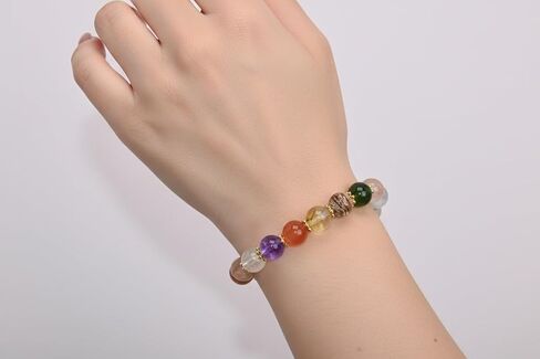 Natural Multicolor Crystal Beaded Bracelet with Gold Spacers, Amethyst Rose Quartz Citrine Aventurine Agate Lapis Lazuli Gemstone Stretch Bracelet in Saudi Arabia