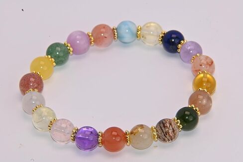 Natural Multicolor Crystal Beaded Bracelet with Gold Spacers, Amethyst Rose Quartz Citrine Aventurine Agate Lapis Lazuli Gemstone Stretch Bracelet in Saudi Arabia