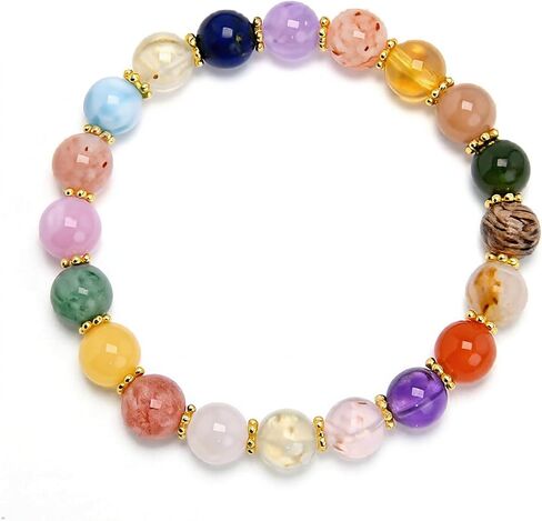 Natural Multicolor Crystal Beaded Bracelet with Gold Spacers, Amethyst Rose Quartz Citrine Aventurine Agate Lapis Lazuli Gemstone Stretch Bracelet in Saudi Arabia