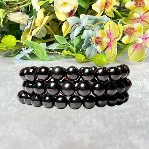 8mm Whitby Jet stone Round Beads Stretch Bracelet in Saudi Arabia