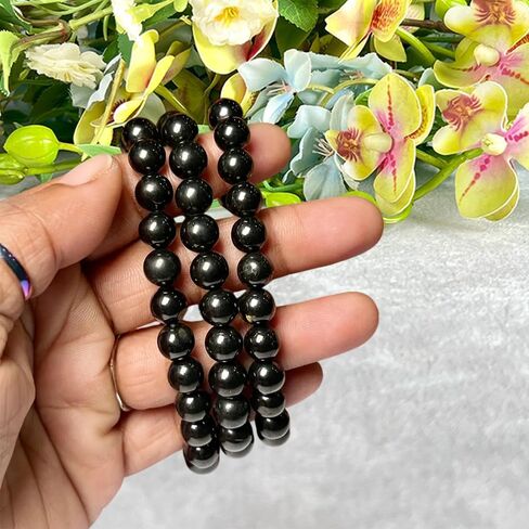 8mm Whitby Jet stone Round Beads Stretch Bracelet in Saudi Arabia