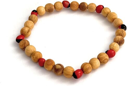 Palo Santo Wood Bracelet 6mm with Huayruro Seeds – Handmade Bursera Graveolens Beaded Jewelry – Artisan Style from Peru in Saudi Arabia