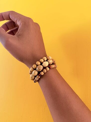 Palo Santo Wood Bracelet 6mm with Huayruro Seeds – Handmade Bursera Graveolens Beaded Jewelry – Artisan Style from Peru in Saudi Arabia