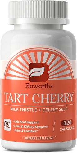 B BEWORTHS Tart Cherry Capsules with Celery Seed & Milk Thistle | Uric Acid & Liver Cleanse | 600mg Tart Cherry 10:1 Extract Supplement with Turmeric, Magnesium for Antioxidant, Joint Health, Zzz in Saudi Arabia