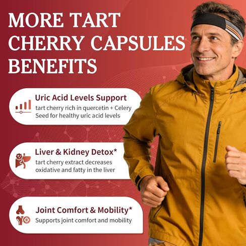 B BEWORTHS Tart Cherry Capsules with Celery Seed & Milk Thistle | Uric Acid & Liver Cleanse | 600mg Tart Cherry 10:1 Extract Supplement with Turmeric, Magnesium for Antioxidant, Joint Health, Zzz in Saudi Arabia