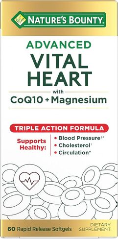 قلب حيوي متطور من Nature's Bounty مع CoQ10 + مغنيسيوم، مضاد للأكسدة، يدعم ضغط الدم الصحي، الكوليسترول، الدورة الدموية، تركيبة ثلاثية المفعول، CoQ10، مكمل مغنيسيوم، 60 كبسولة هلامية in Kuwait