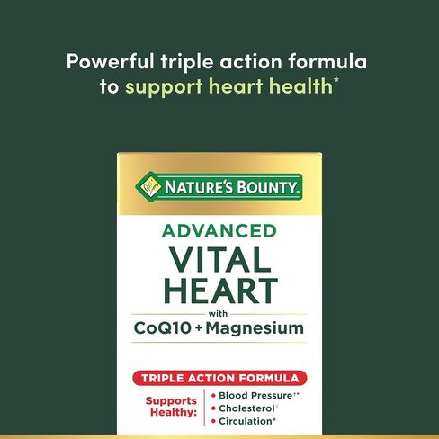 قلب حيوي متطور من Nature's Bounty مع CoQ10 + مغنيسيوم، مضاد للأكسدة، يدعم ضغط الدم الصحي، الكوليسترول، الدورة الدموية، تركيبة ثلاثية المفعول، CoQ10، مكمل مغنيسيوم، 60 كبسولة هلامية in Kuwait
