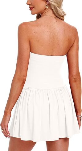Beaully Women's Strapless Tube Mini Dresses Summer Ruffle Romper with Built-in Shorts for Beach Vacation Outfits in Saudi Arabia