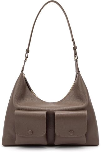 ELLE Full-Grain Leather Shoulder Bag Large Hobo Handbag Adjustable Strap | 2 Front Pockets in Saudi Arabia