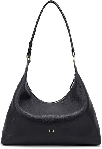 ELLE Full-Grain Leather Shoulder Bag Large Hobo Handbag Adjustable Strap | 2 Front Pockets in Saudi Arabia