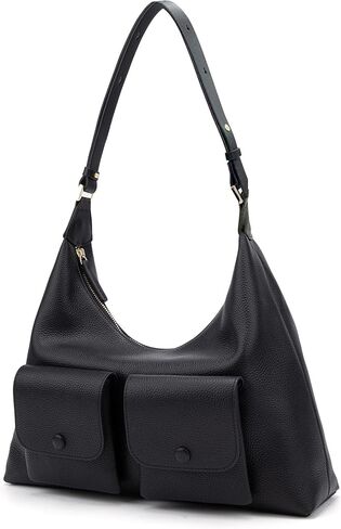 ELLE Full-Grain Leather Shoulder Bag Large Hobo Handbag Adjustable Strap | 2 Front Pockets in Saudi Arabia