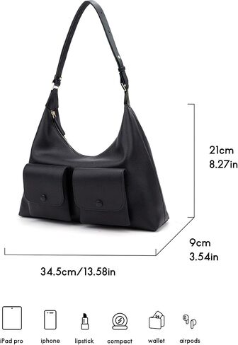 ELLE Full-Grain Leather Shoulder Bag Large Hobo Handbag Adjustable Strap | 2 Front Pockets in Saudi Arabia