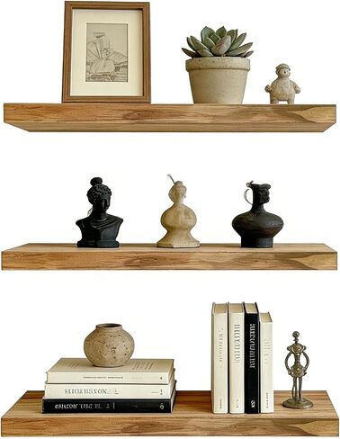 Floating Shelves for Wall, Solid Wood Wall Shelves Set of 3, Wall Mounted Floating Shelf with Hidden Brackets, Hanging Wood Shelves for Bedroom Bathroom Kitchen Living Room Storage Display in Saudi Arabia