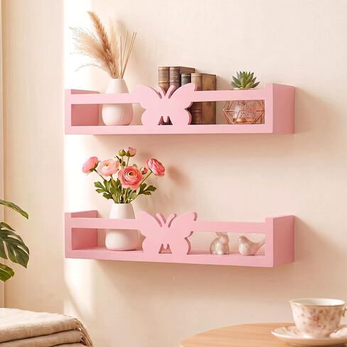 Pinkunn 2 جهاز كمبيوتر شخصى البيج زهرة الأقحوان العائمة الجدار رفوف بوهو ديزي منظم خشبي رف رائعتين ديكور المنزل لغرفة النوم الحمام غرفة المعيشة مقهى، 16.5 × 3.9 × 3.5 بوصة in Kuwait