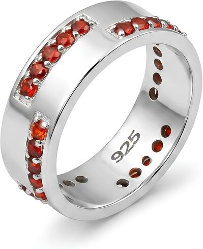 ZYNORACREATION Natural Red Garnet Ring Mens 925 Sterling Silver Handmade Gemstone Wedding Band Jewelry Signet Mens Ring Gift for Him Statement Jewelry for Men Red Garnet Mens Ring Blue Sapphire/Amethyst/Citrine/Black Onyx/Emerald Ring in Kuwait