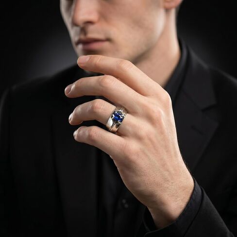 Natural Blue Sapphire Men's Ring 925 Sterling Silver Vintage Ring Statement Mens Jewelry Signet Ring Mens Gift for Him Handmade Gemstone Jewelry Gemstone Mens Ring in Kuwait