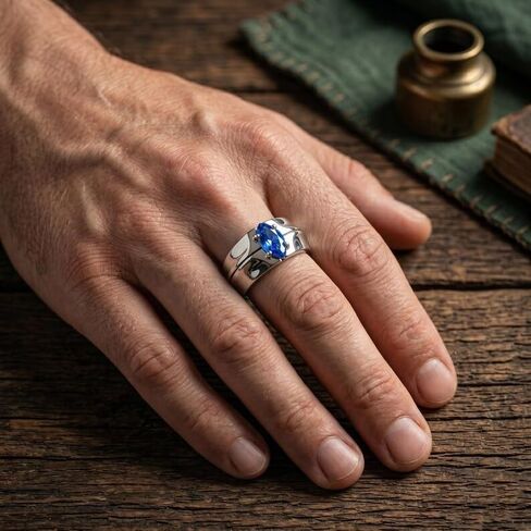 Natural Blue Sapphire Men's Ring 925 Sterling Silver Vintage Ring Statement Mens Jewelry Signet Ring Mens Gift for Him Handmade Gemstone Jewelry Gemstone Mens Ring in Kuwait