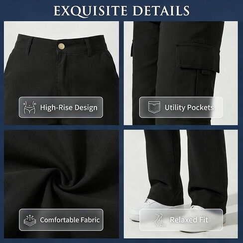 Women's Cargo Pants High Waisted Wide Leg Casual Baggy Streetwear Trousers in Kuwait