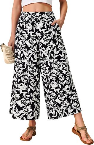 beroy Womens Wide Leg Palazzo Pants Casual Elastic High Waisted Flowy Pants with Pockets in Saudi Arabia