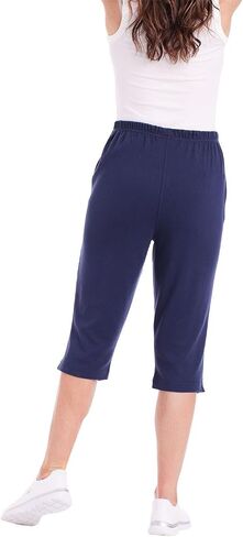 CATALOG CLASSICS Womens Capri Pants with Pockets Elastic Waist Pants for Women - Navy, Large in Saudi Arabia