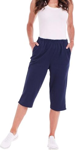 CATALOG CLASSICS Womens Capri Pants with Pockets Elastic Waist Pants for Women - Navy, Large in Saudi Arabia