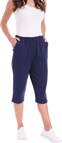 CATALOG CLASSICS Womens Capri Pants with Pockets Elastic Waist Pants for Women - Navy, Large in Saudi Arabia