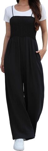 Women's Summer Linen Wide Leg One Piece Sleeveless Stretch Top Jumpsuit Long Pants Rompers with Two Side Pockets in Saudi Arabia