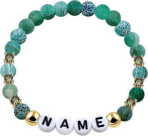 Customized Letter Name Bracelet - Natural Stone Matte Agate Beads and CZ Stretch Frosted Bracelets BFF Sisters Gifts in Saudi Arabia