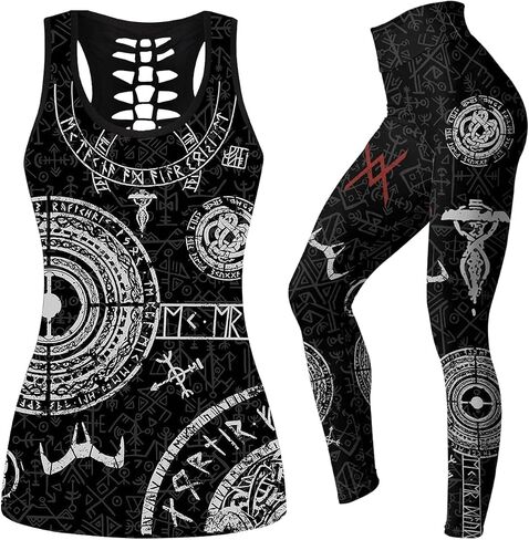 Women Tank Tops Legging Skull Yoga Outfits 3D Print Nordic Mythology Polyesters Workout Activewear in Saudi Arabia