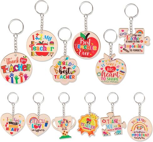 HOWAF 12PCS Teacher Keychain Bulk, Teacher Appreciation Gift Keychain, Thank You Teachers Wooden Key Chain Keyring, Teacher's Appreciation Gifts Keychains, End of School Year Gifts for Teachers in Saudi Arabia