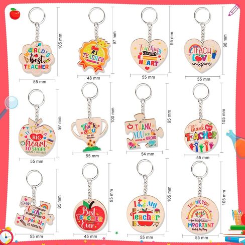HOWAF 12PCS Teacher Keychain Bulk, Teacher Appreciation Gift Keychain, Thank You Teachers Wooden Key Chain Keyring, Teacher's Appreciation Gifts Keychains, End of School Year Gifts for Teachers in Saudi Arabia
