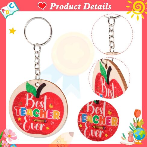 HOWAF 12PCS Teacher Keychain Bulk, Teacher Appreciation Gift Keychain, Thank You Teachers Wooden Key Chain Keyring, Teacher's Appreciation Gifts Keychains, End of School Year Gifts for Teachers in Saudi Arabia