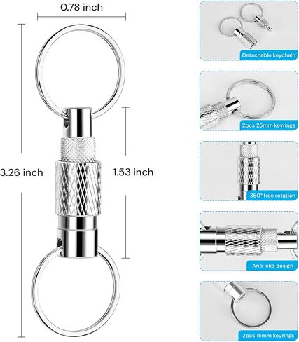 Aluminum Quick Release Swivel Keychain, Pull Apart Detachable Retractable Keychain Practical Car Key Holder with 4 Key Rings in Saudi Arabia