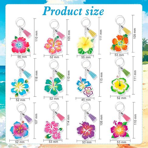 HOWAF Hibiscus Acrylic Keychains, 12pcs Hibiscus Flower Keychain for Women with Colorful Tassels, Tropical Flower Keychains for Bag Backpack Charms in Saudi Arabia