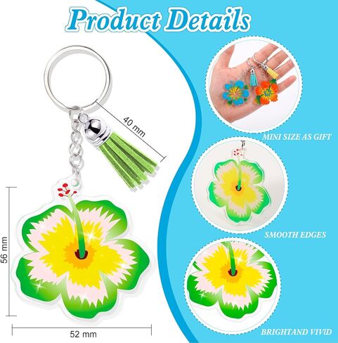 HOWAF Hibiscus Acrylic Keychains, 12pcs Hibiscus Flower Keychain for Women with Colorful Tassels, Tropical Flower Keychains for Bag Backpack Charms in Saudi Arabia