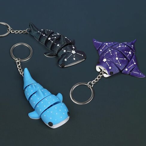 AGLOO Articulated Whale Shark Keychain (Set of 3)- 3D Printed Ocean-Themed Bag Charms for Purses, Backpacks and Car Keys| Stylish King Ring Accessories Gift for Women and Men in Saudi Arabia