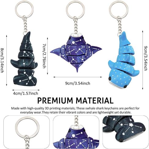 AGLOO Articulated Whale Shark Keychain (Set of 3)- 3D Printed Ocean-Themed Bag Charms for Purses, Backpacks and Car Keys| Stylish King Ring Accessories Gift for Women and Men in Saudi Arabia