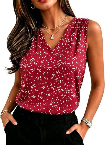 Newchoice Womens Satin Tank Tops Dressy Pleated V Neck Blouses Sleeveless Work Silk Shirts Business Casual Outfits in Saudi Arabia