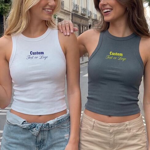 Custom Crop Tank Top Baby Tee Personalized Name & Logo Women’s Cropped Top Short Sleeve Slim Fit in Saudi Arabia