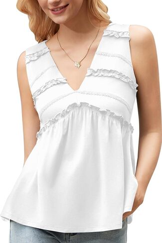 Peplum Babydoll Tank Top for Women Cotton V Neck Dressy Casual Tops Womens Sleeveless Shirt Summer Going Out Tunic in Saudi Arabia
