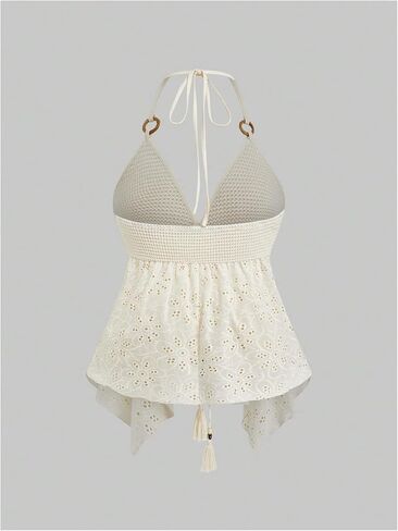 SOLY HUX Women's Plus Size Peplum Halter Tops Tie Backless Sleeveless Eyelet Embroidery Ruffle Boho Summer Top in Kuwait